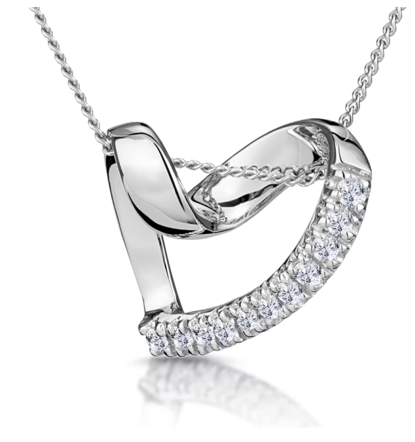 Heart Pendant Necklace 0.10ct Diamond 9K White Gold