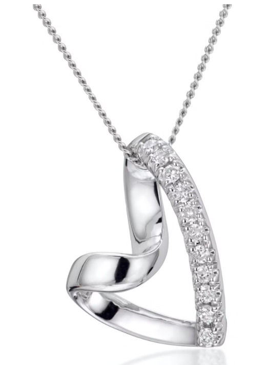 Heart Pendant Necklace 0.10ct Diamond 9K White Gold