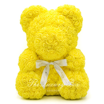 Yellow Rose Bear with Ribbon 14 in. - Luxury Box London
