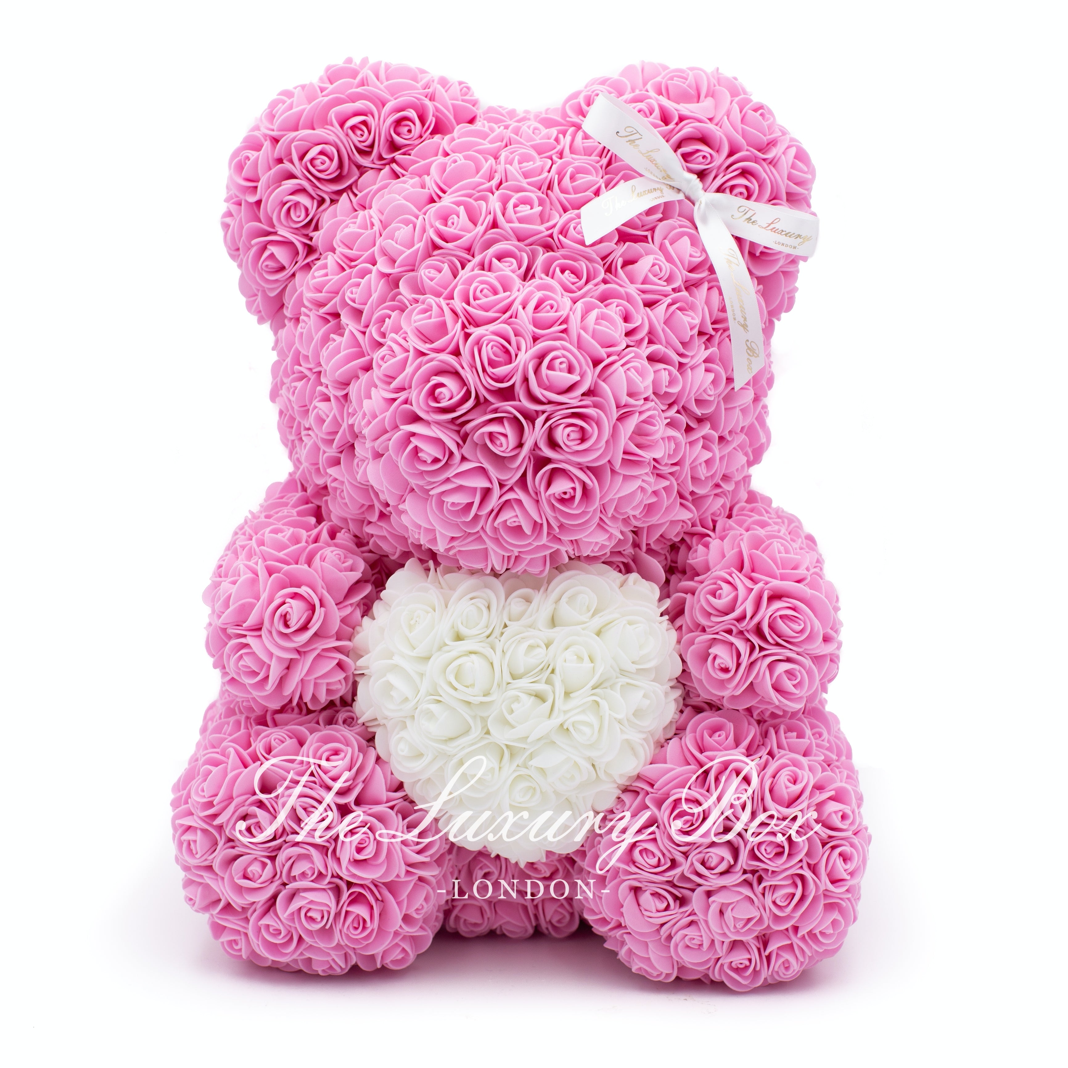 Pink Rose Bear With Ribbon 14in | The Luxury Box London