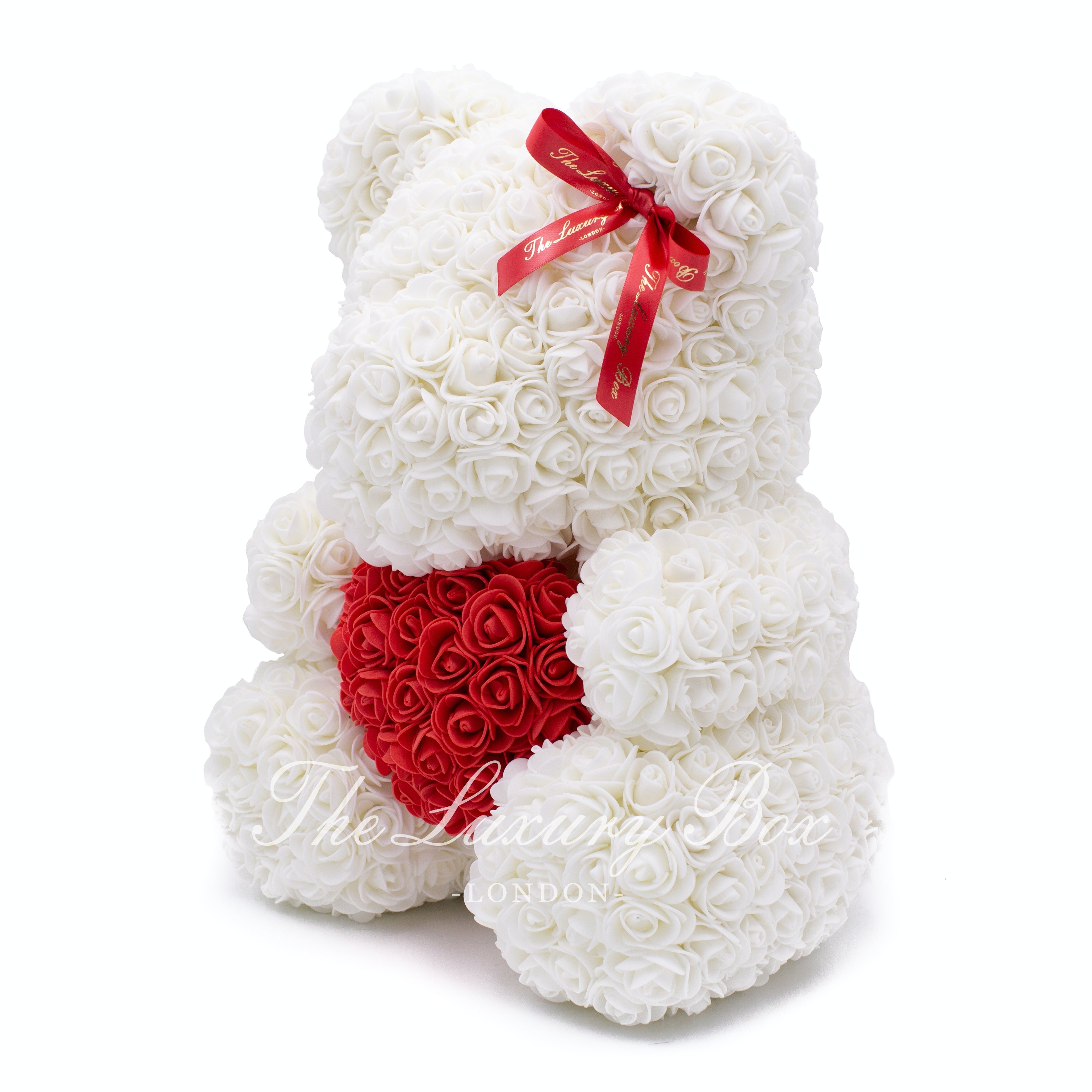White Rose Bear With Red Heart 14 in. Forever Rose Teddy Bear UK