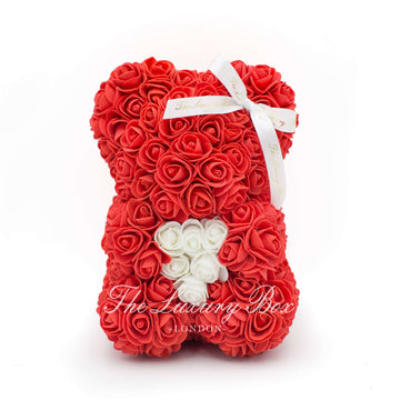 Small Rose Bear - Red With Heart - 10IN. - Luxury Box London