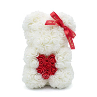 Small Rose Bear - White With Heart - 10IN. - Luxury Box London