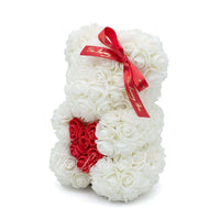 Small Rose Bear - White With Heart - 10IN. - Luxury Box London